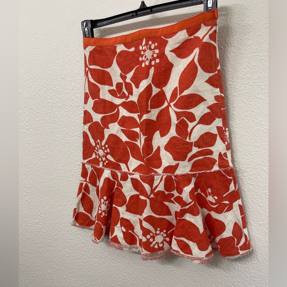 J. Crew Floral Orange and White Linen Skirt
